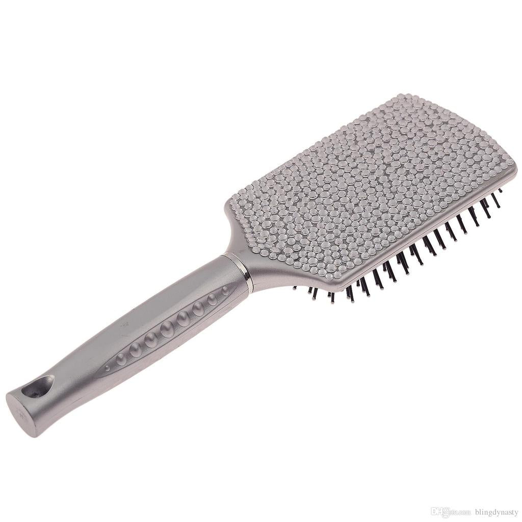 Silver Rhinestone Professional Hair Straightener, Heat 450 °F + Diamond Brush